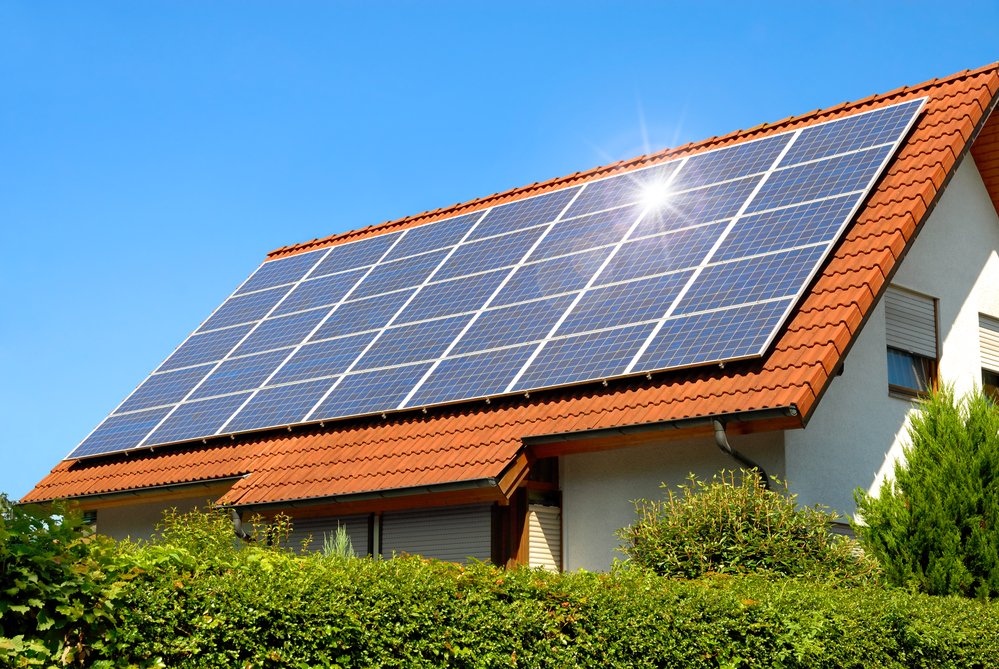 Solar panels on residential roof